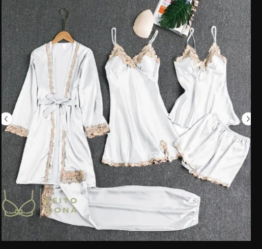 Elegant Spring & Autumn 5-Piece Women’s Pajama Set