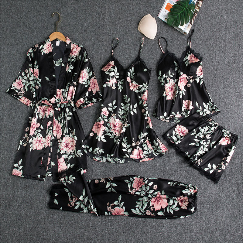 Elegant Spring & Autumn 5-Piece Women’s Pajama Set