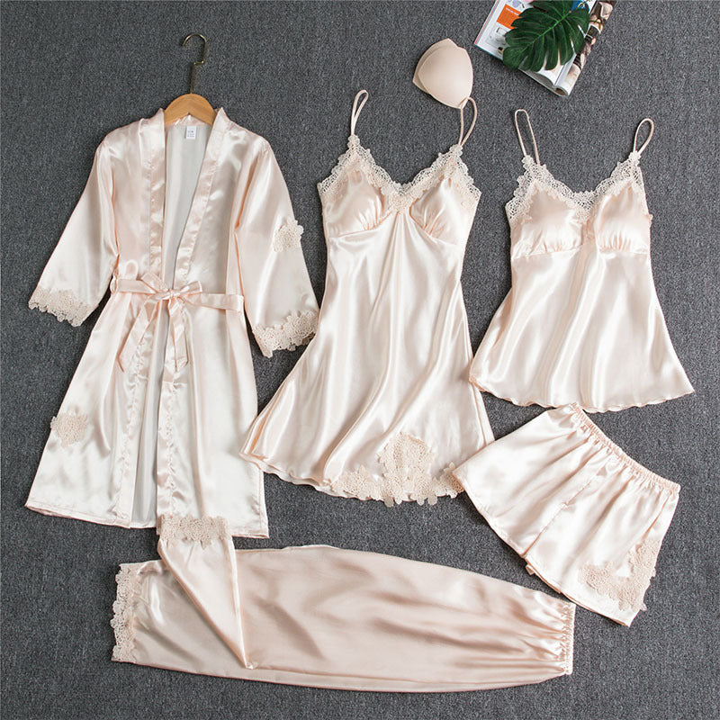 Elegant Spring & Autumn 5-Piece Women’s Pajama Set