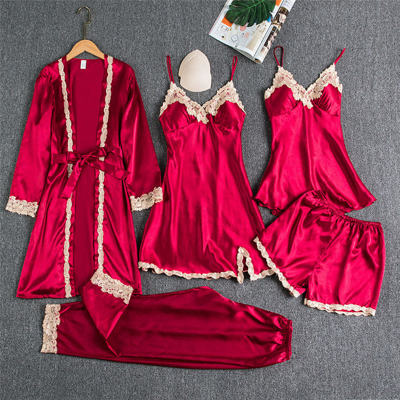 Elegant Spring & Autumn 5-Piece Women’s Pajama Set