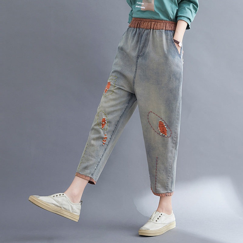 Trendy Distressed Denim Harem Pants - Bold Style Statement