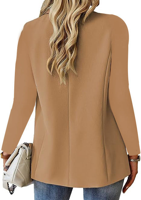 Polyester Autumn Long Sleeve Solid Color Cardigan Small Suit Jacket For Women - Glamour Lady's Choice