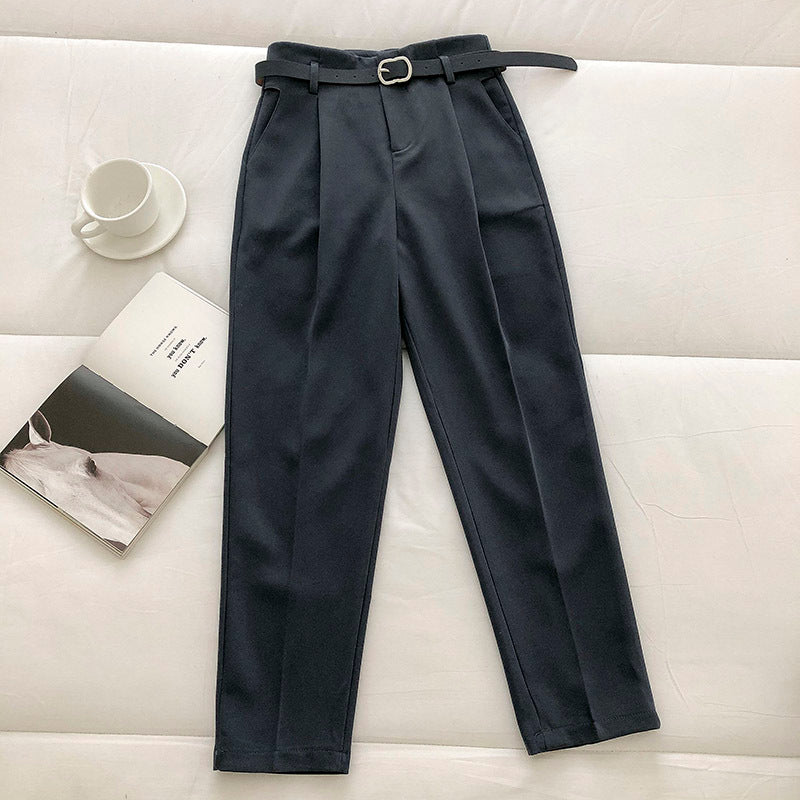 Relaxed Solid Color Harem Pants - Stylish Belted Design