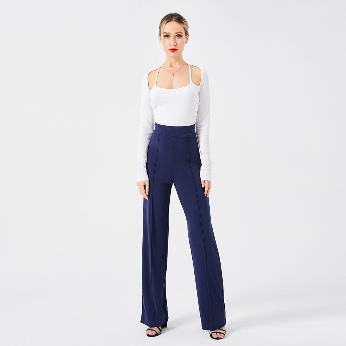 Flawless High-Waisted Slim Pants - Chic Bell Bottom Flair!