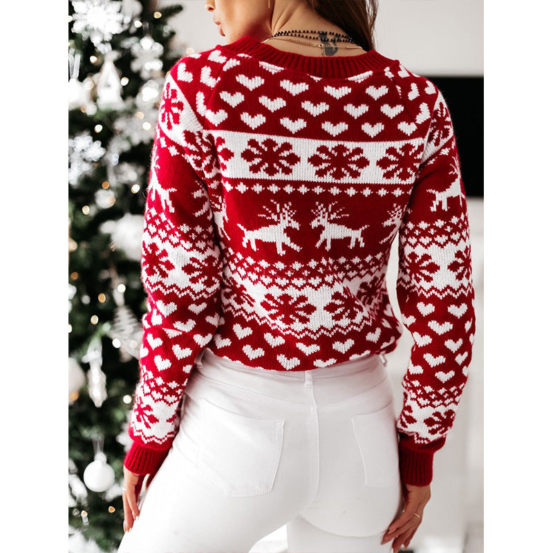 Christmas Elk Long Sleeve Knitted Sweater