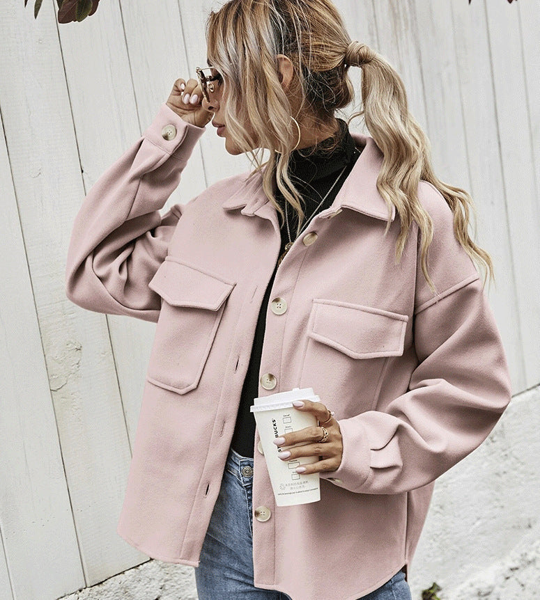 Winter Coat Women Lapel Single-breasted Thickened Solid Color Jacket Woolen Loose Short Coat For Women Fashion Outwear Clothing - Glamour Lady's Choice