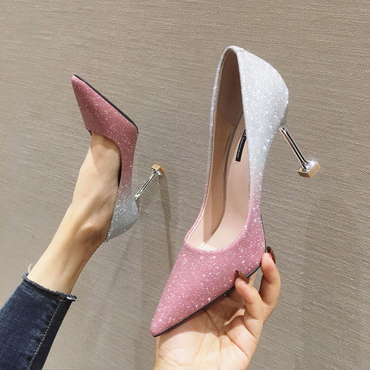 Gradient Sexy Pointed French Stiletto High Heels