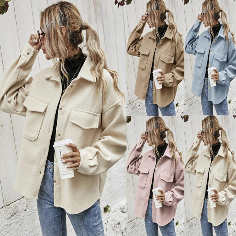 Winter Coat Women Lapel Single-breasted Thickened Solid Color Jacket Woolen Loose Short Coat For Women Fashion Outwear Clothing - Glamour Lady's Choice