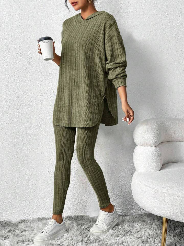 Autumn Solid Color Sunken Stripe Loose-fitting Hoodie Long Sleeve Suit