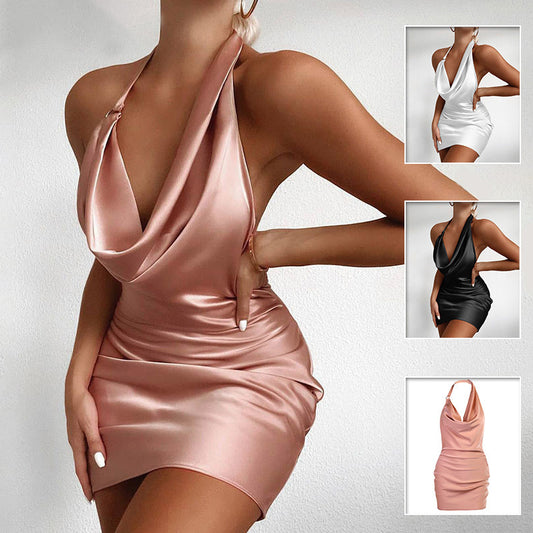 Chic Satin V-Neck Backless Mini Dress - Ultimate Summer Glam