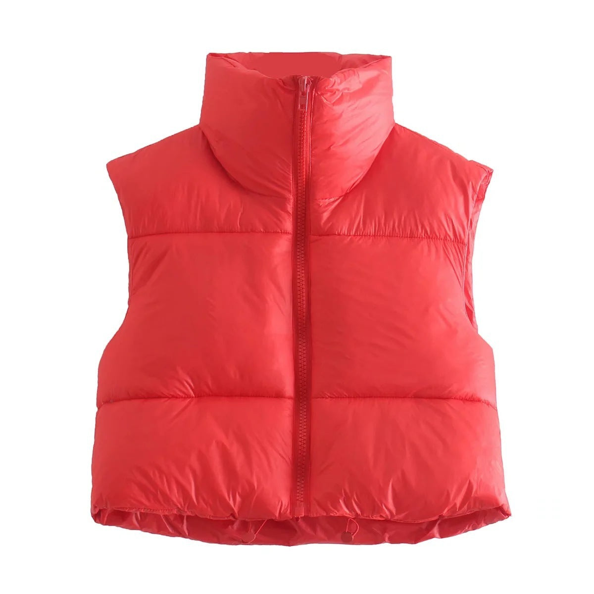 Winter Short Vest For Women Solid Color Zip Sleeveless Lapel Jacket Fashion Bread Coat