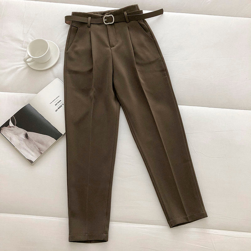 Relaxed Solid Color Harem Pants - Stylish Belted Design