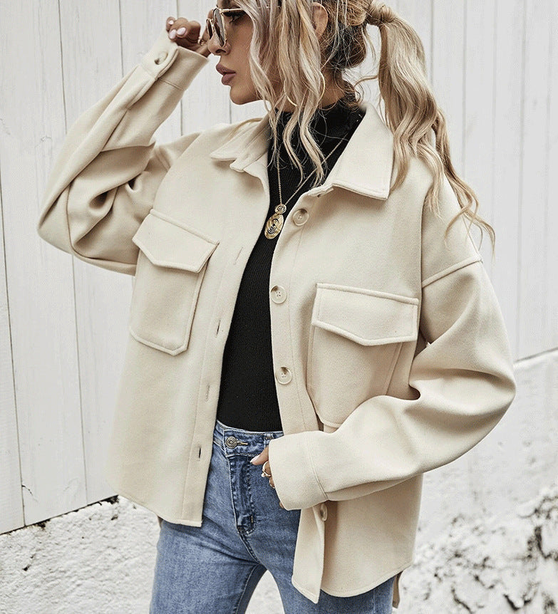 Winter Coat Women Lapel Single-breasted Thickened Solid Color Jacket Woolen Loose Short Coat For Women Fashion Outwear Clothing - Glamour Lady's Choice