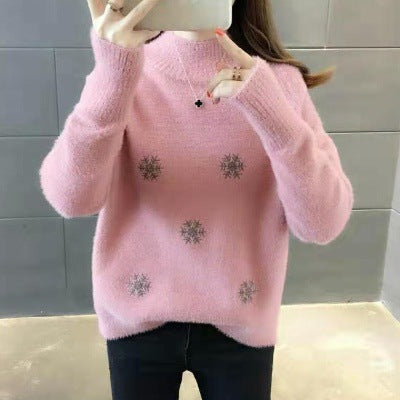 Ladies Embroidered Thickened Mink Fleece Sweater