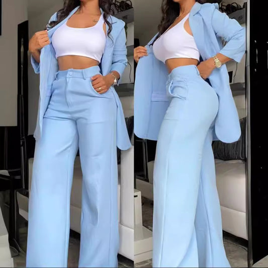 Pure Color Split Sleeve Lapel Suit Straight-leg Pants Suit Women - Glamour Lady's Choice