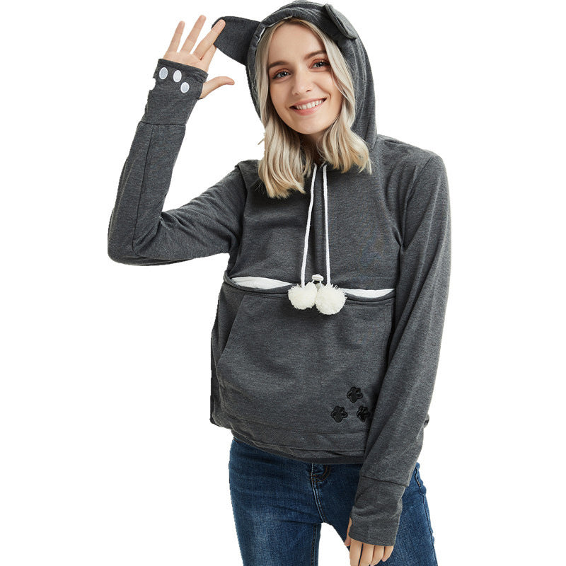 Exclusive Winter Hoodie with Pet Pocket – Cozy Sweatshirt for Cat Lovers