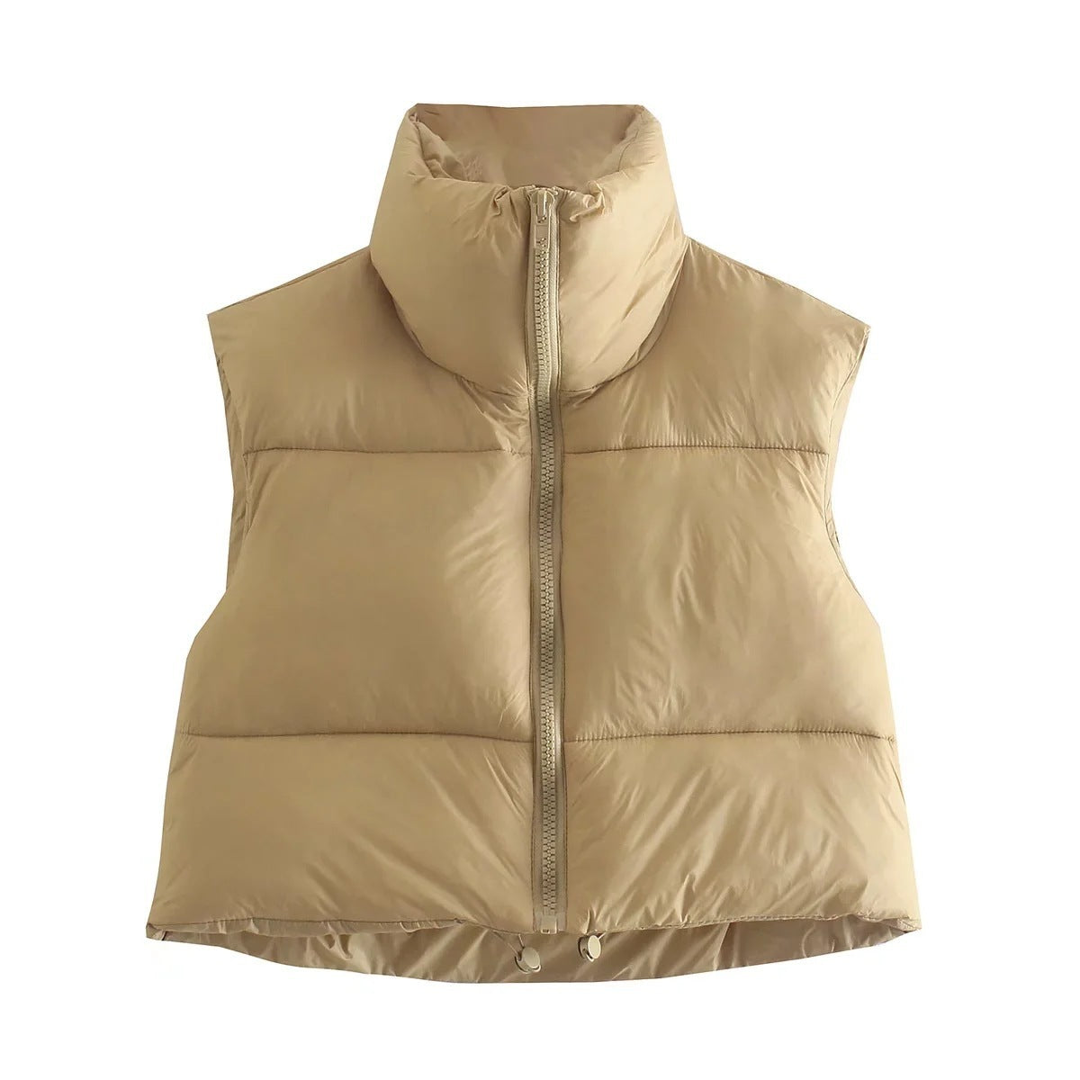 Winter Short Vest For Women Solid Color Zip Sleeveless Lapel Jacket Fashion Bread Coat