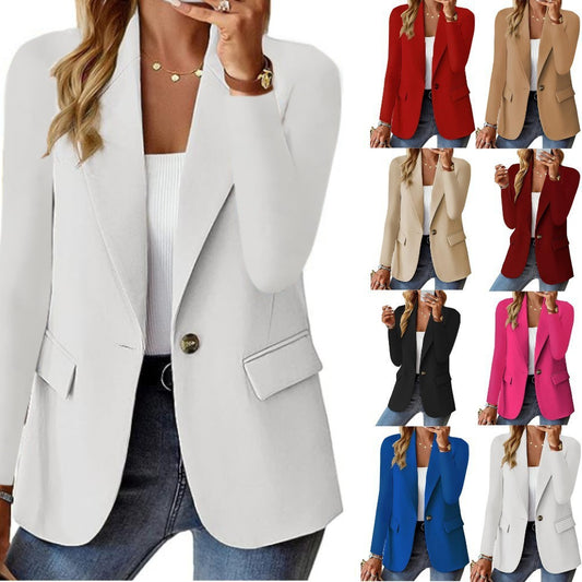 Polyester Autumn Long Sleeve Solid Color Cardigan Small Suit Jacket For Women - Glamour Lady's Choice